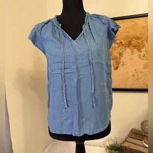 Iris chambray denim v-neck ruffle top